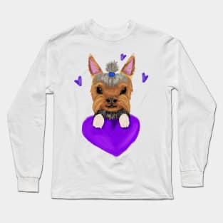 Yorkie with purple heart Long Sleeve T-Shirt